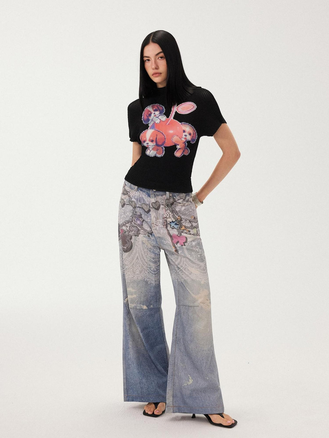 DIDDI MODA Blue Chain Digital Print Bow Pattern Women&