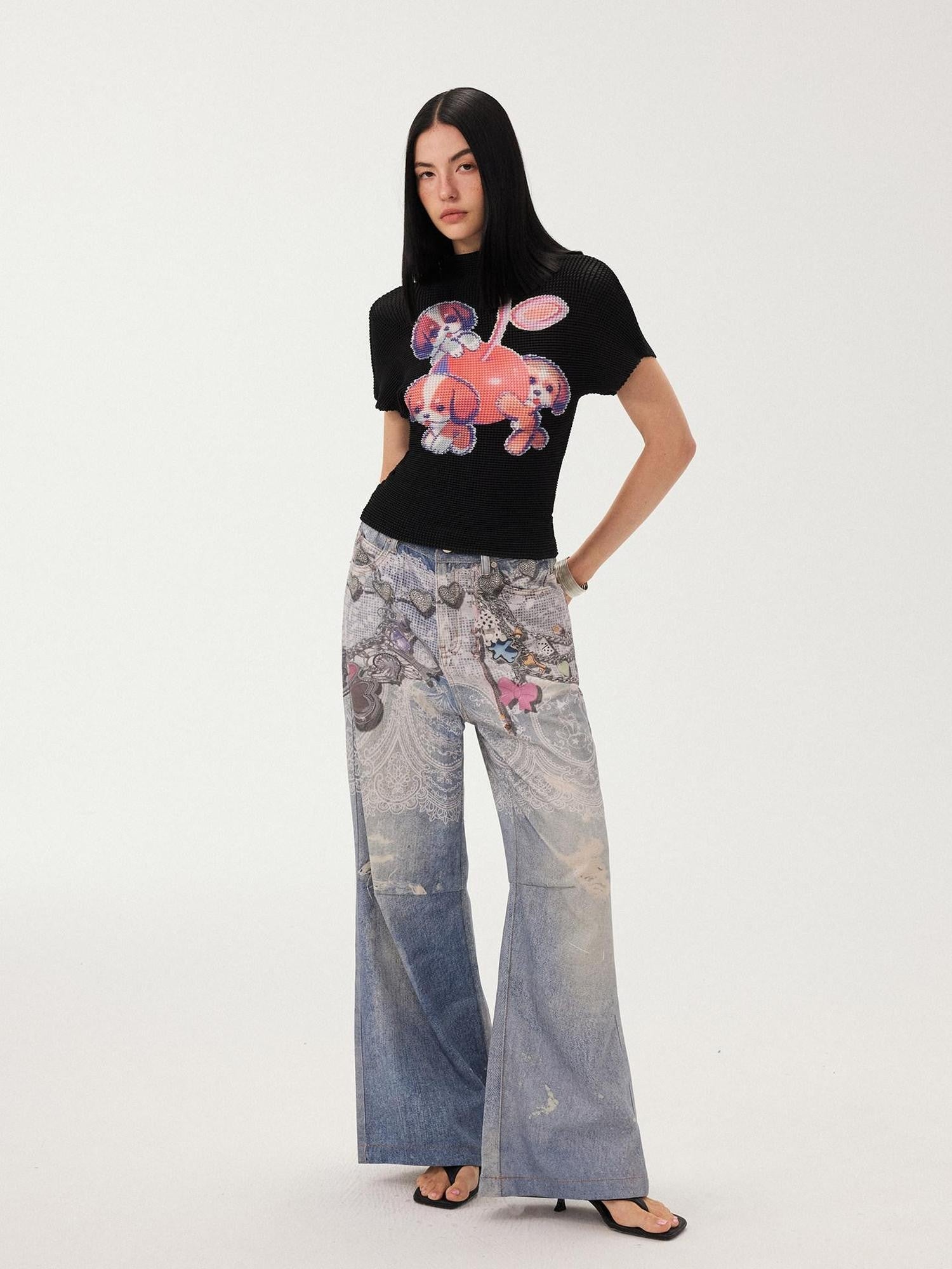 DIDDI MODA Blue Chain Digital Print Bow Pattern Women&