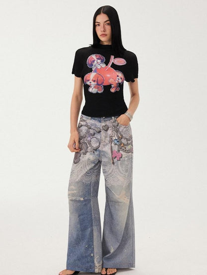 DIDDI MODA Blue Chain Digital Print Bow Pattern Women&