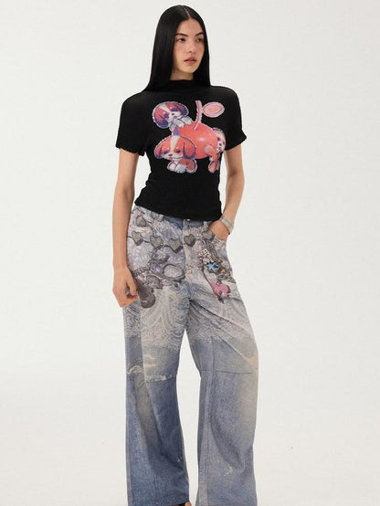 DIDDI MODA Blue Chain Digital Print Bow Pattern Women&