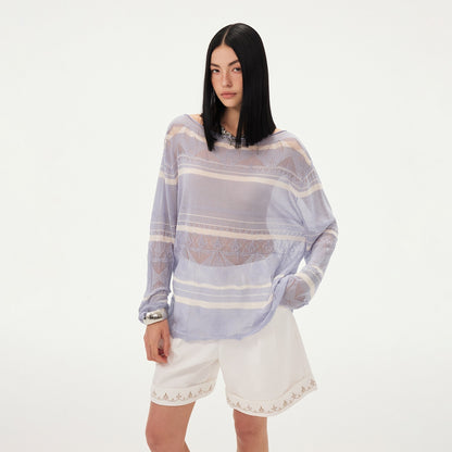 DIDDI_MODA_Blue_Knitted_Eyelet_Faux_Crochet_Striped_Round_Neck_Women&