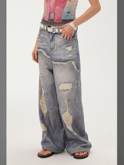 DIDDI MODA Blue Printed Distressed Faux Layered Women&