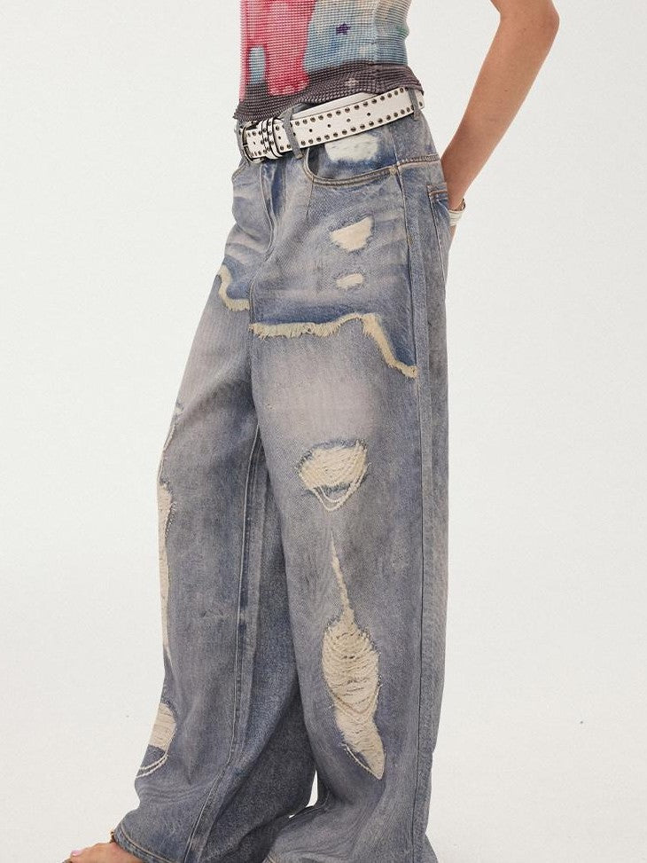 DIDDI MODA Blue Printed Distressed Faux Layered Women&