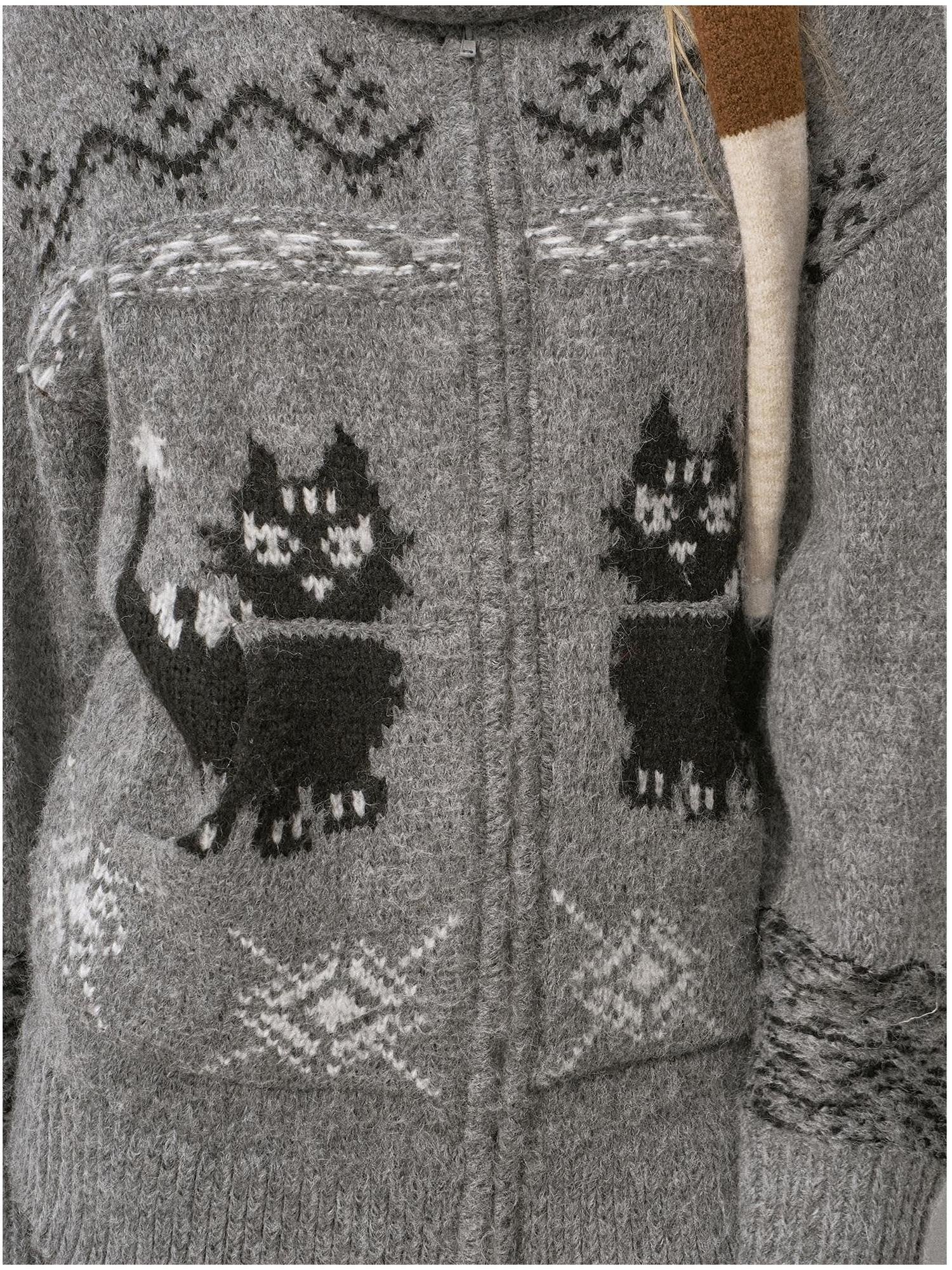 DIDDI MODA Boucle Cat Embroidered Zipper Slouchy Women&