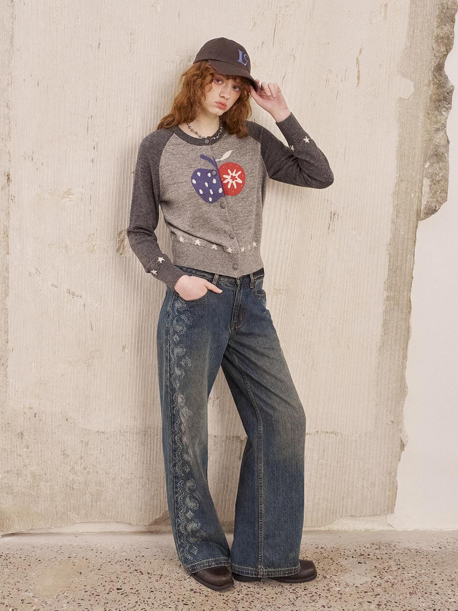 DIDDI MODA Bow Print Pullover Loose Fit Women&