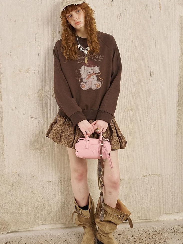 DIDDI MODA Bow Print Pullover Loose Fit Women&