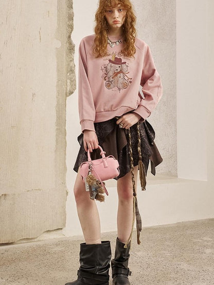 DIDDI MODA Bow Print Pullover Loose Fit Women&