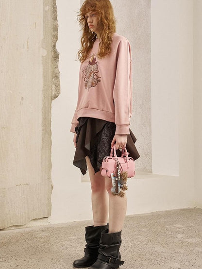 DIDDI MODA Bow Print Pullover Loose Fit Women&
