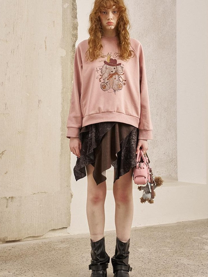 DIDDI MODA Bow Print Pullover Loose Fit Women&