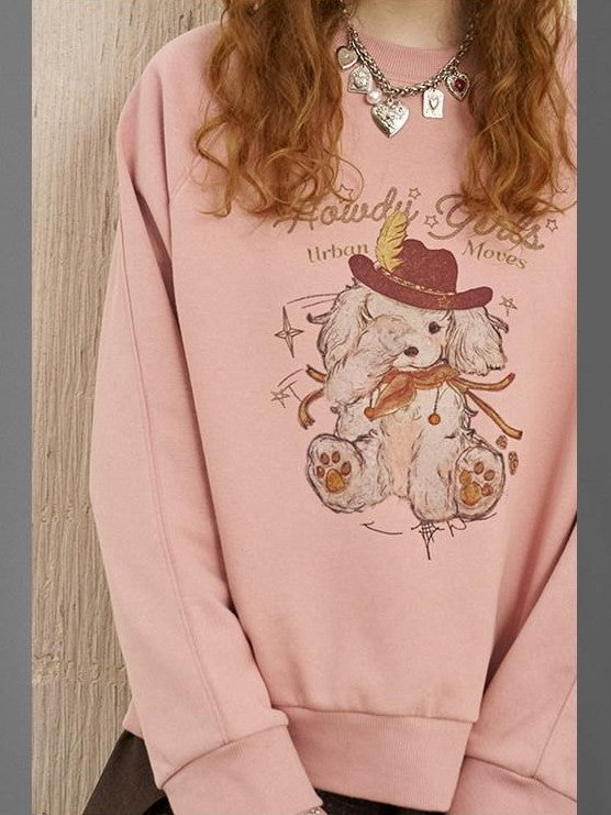 DIDDI MODA Bow Print Pullover Loose Fit Women&