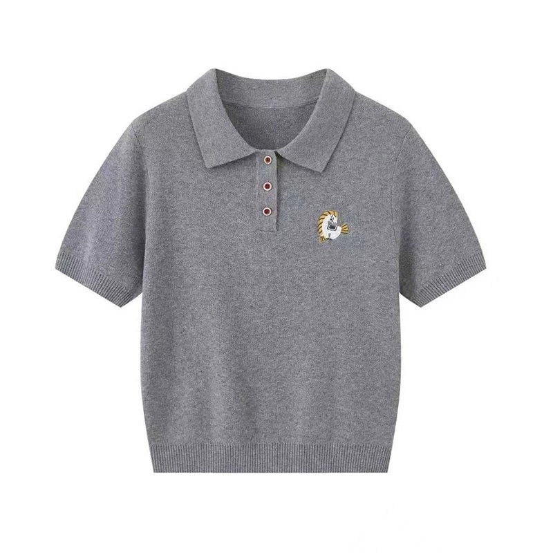 DIDDI_MODA_Braided_Pony_Embroidered_Polo_Collar_Women&