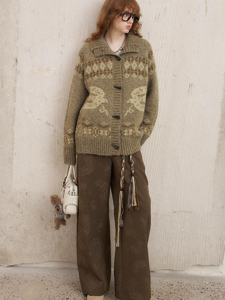 DIDDI MODA Brown Green Vintage Embroidered Botanical Floral Women&