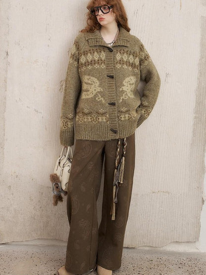 DIDDI MODA Brown Green Vintage Embroidered Botanical Floral Women&
