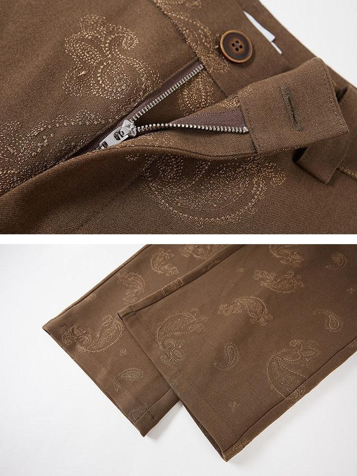 DIDDI MODA Brown Green Vintage Paisley Embroidered Women&