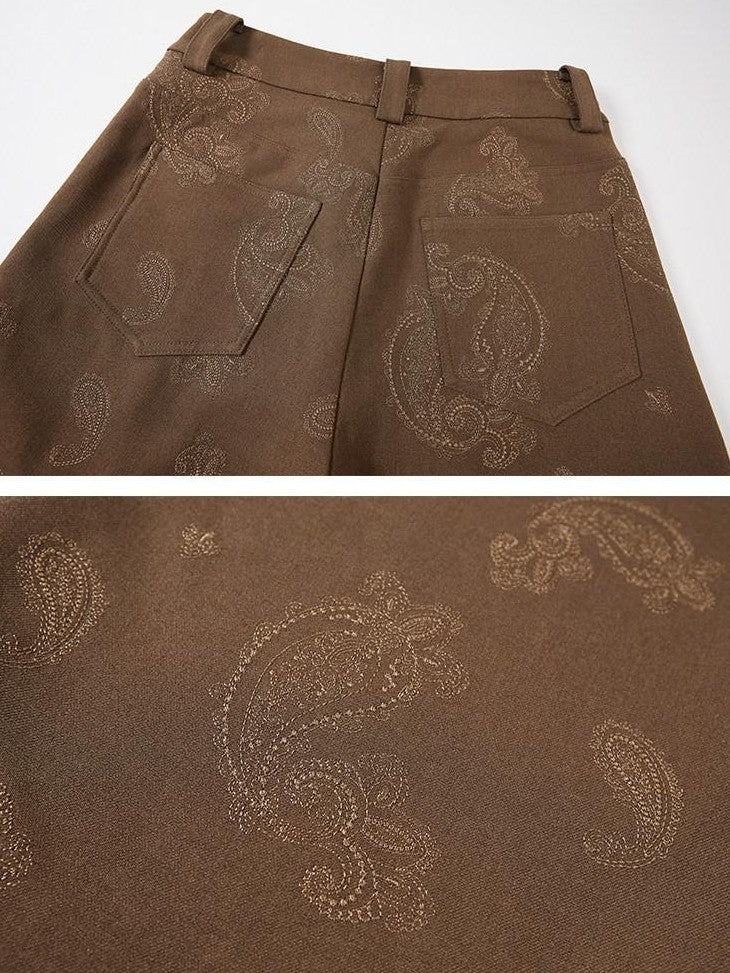 DIDDI MODA Brown Green Vintage Paisley Embroidered Women&