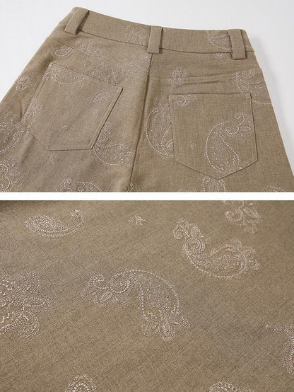 DIDDI MODA Brown Green Vintage Paisley Embroidered Women&