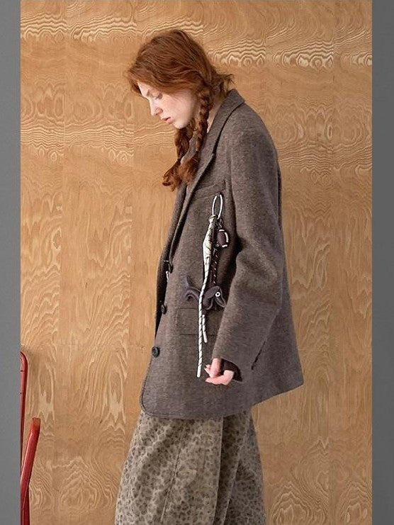 DIDDI MODA Brown Leopard Print Wide Leg Blazer Women&