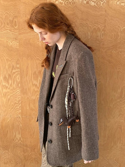 DIDDI MODA Brown Leopard Print Wide Leg Blazer Women&
