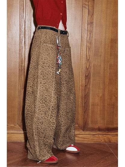 DIDDI MODA Brown Leopard Print Wide Leg Blazer Women&