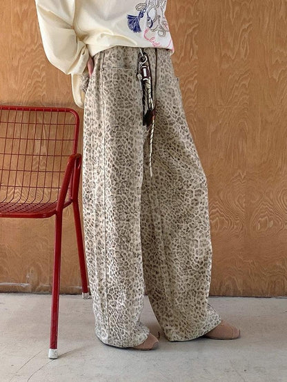 DIDDI MODA Brown Leopard Print Wide Leg Blazer Women&