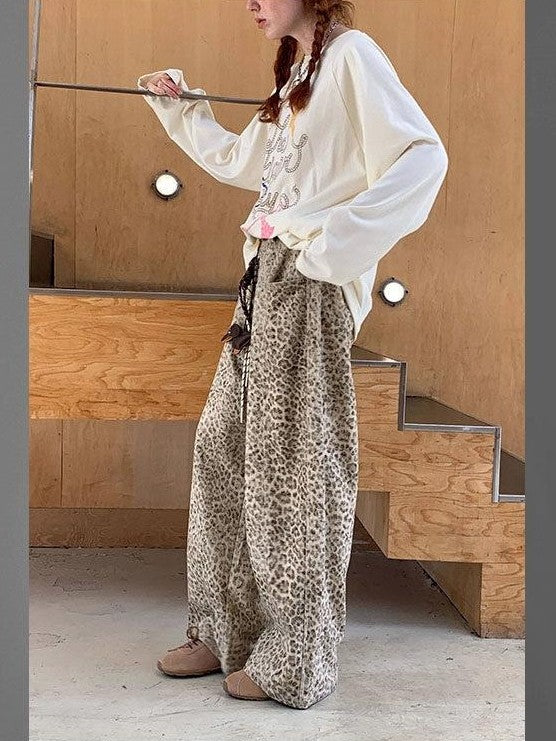 DIDDI MODA Brown Leopard Print Wide Leg Blazer Women&