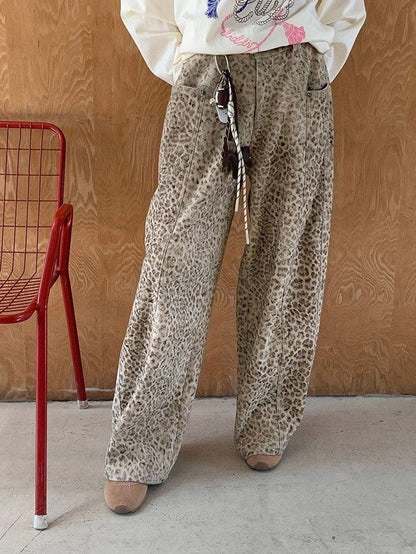 DIDDI MODA Brown Leopard Print Wide Leg Blazer Women&