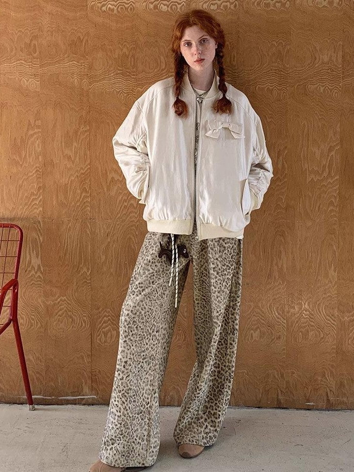 DIDDI MODA Brown Leopard Print Wide Leg Blazer Women&