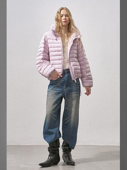 DIDDI MODA Bud Stand Collar Turtle Rib Zipper Cropped Women&