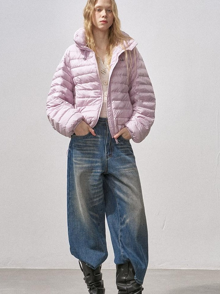 DIDDI MODA Bud Stand Collar Turtle Rib Zipper Cropped Women&