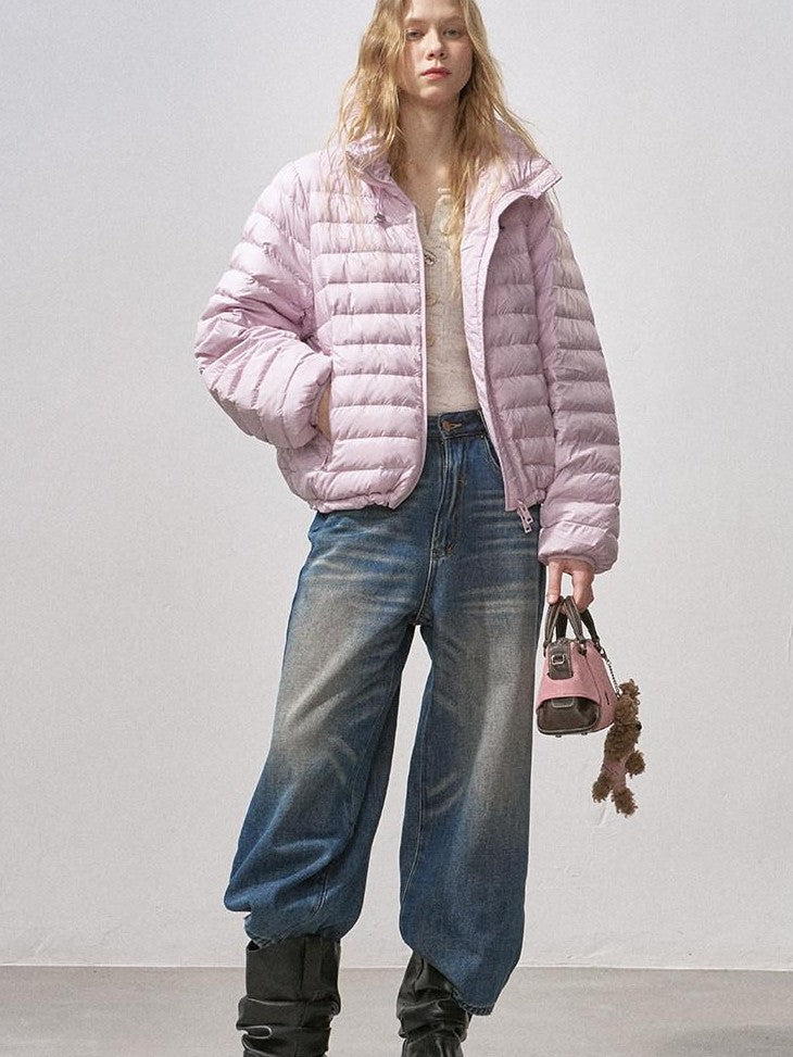 DIDDI MODA Bud Stand Collar Turtle Rib Zipper Cropped Women&