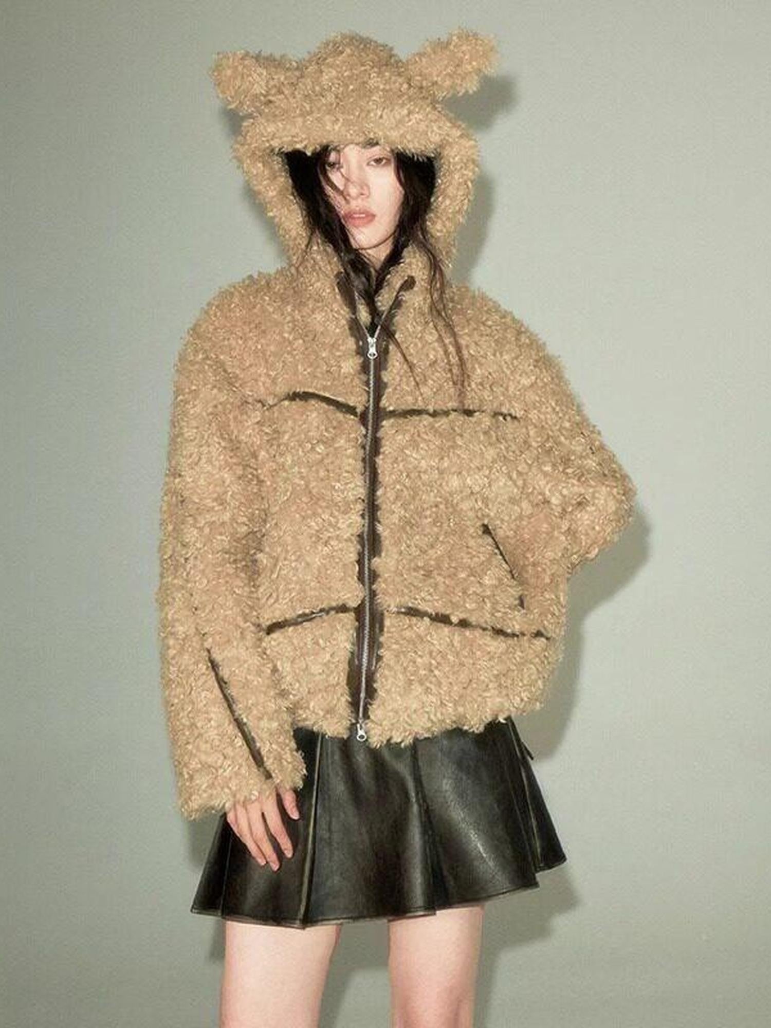 DIDDI MODA Bunny Ear Spliced Stripe Hooded Layered Bell Sleeve Women&