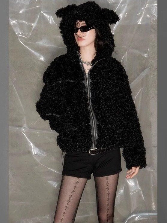 DIDDI MODA Bunny Ear Spliced Stripe Hooded Layered Bell Sleeve Women&