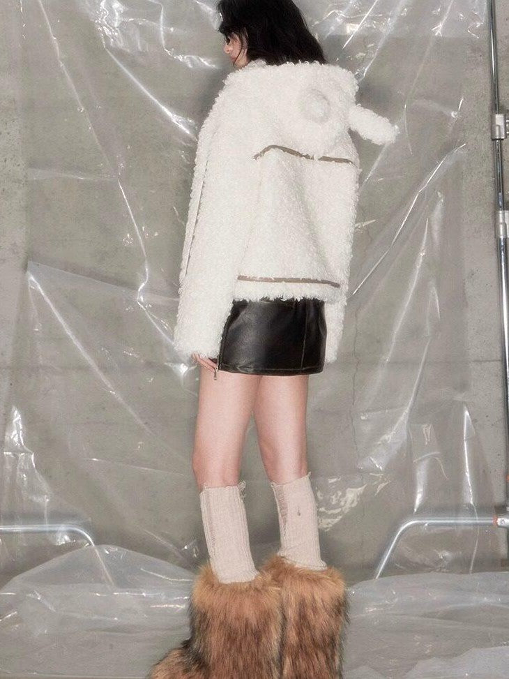 DIDDI MODA Bunny Ear Spliced Stripe Hooded Layered Bell Sleeve Women&