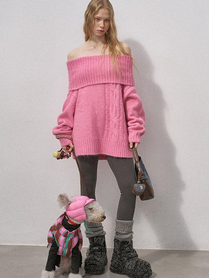 DIDDI MODA Cable Knit Bardot Relaxed Fit Women&