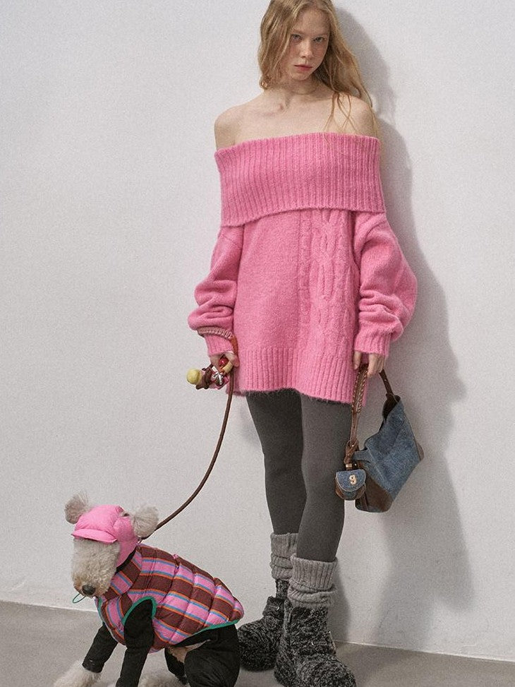 DIDDI MODA Cable Knit Bardot Relaxed Fit Women&