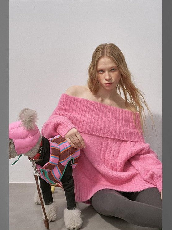 DIDDI MODA Cable Knit Bardot Relaxed Fit Women&