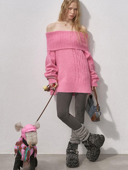 DIDDI MODA Cable Knit Bardot Relaxed Fit Women&