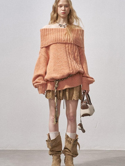 DIDDI MODA Cable Knit Bardot Relaxed Fit Women&