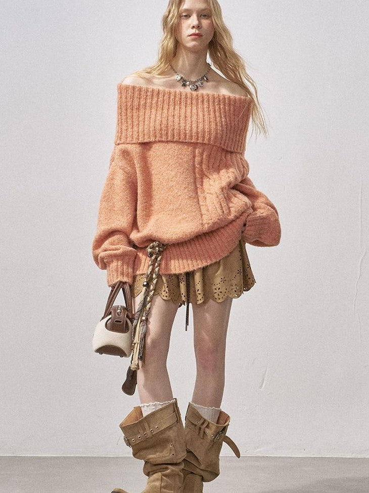 DIDDI MODA Cable Knit Bardot Relaxed Fit Women&