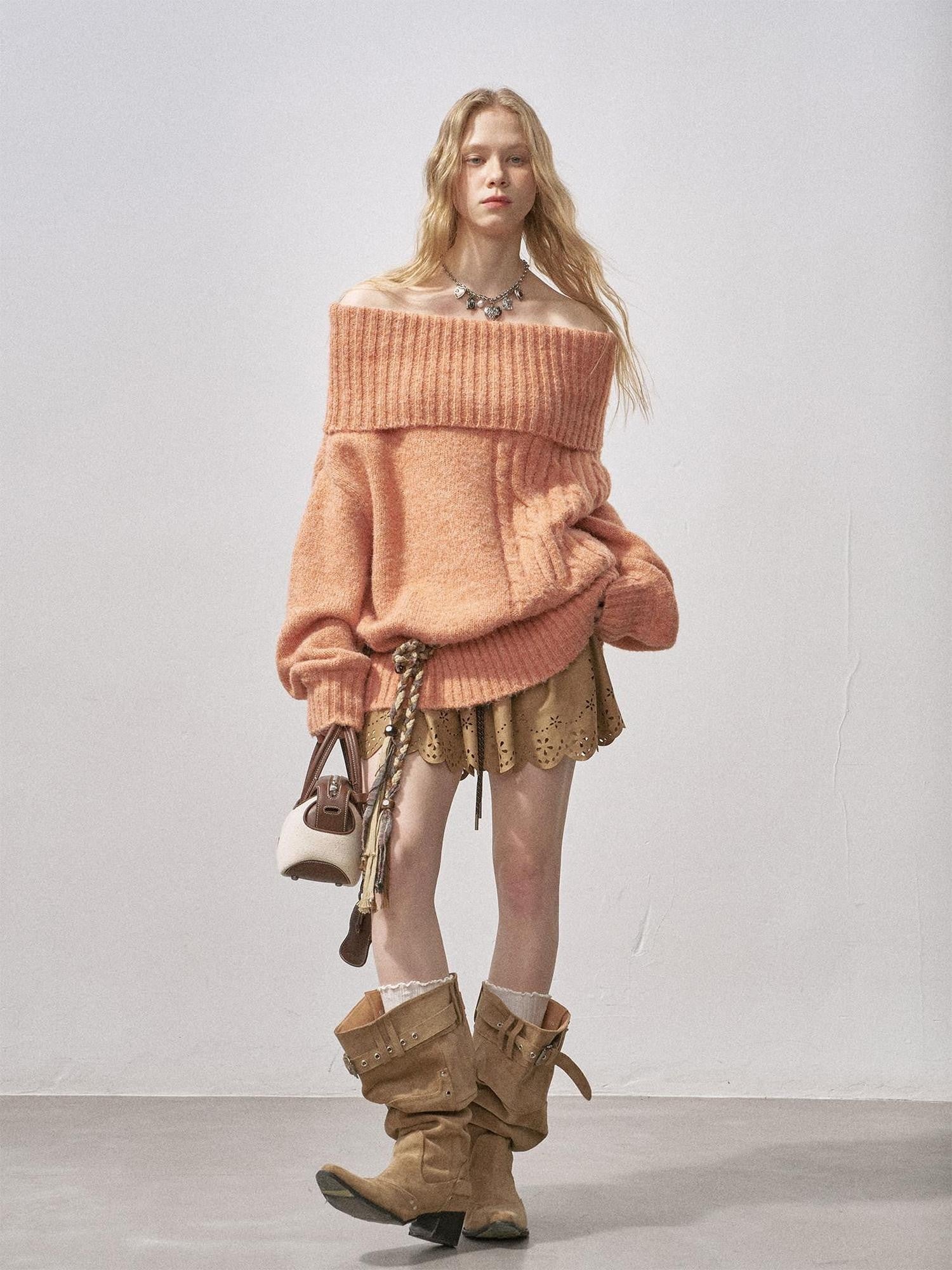 DIDDI MODA Cable Knit Bardot Relaxed Fit Women&