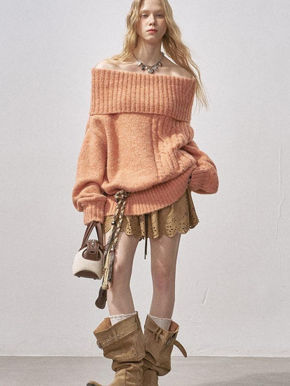 DIDDI MODA Cable Knit Bardot Relaxed Fit Women&