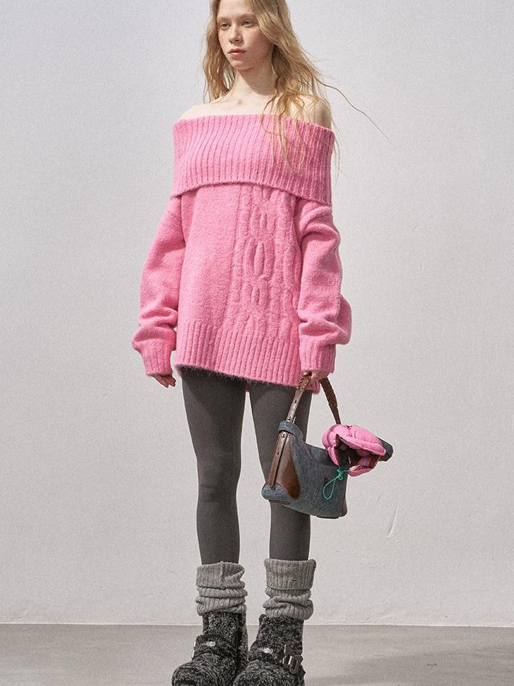 DIDDI MODA Cable Knit Bardot Relaxed Fit Women&