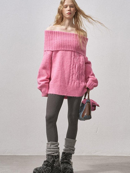 DIDDI MODA Cable Knit Bardot Relaxed Fit Women&