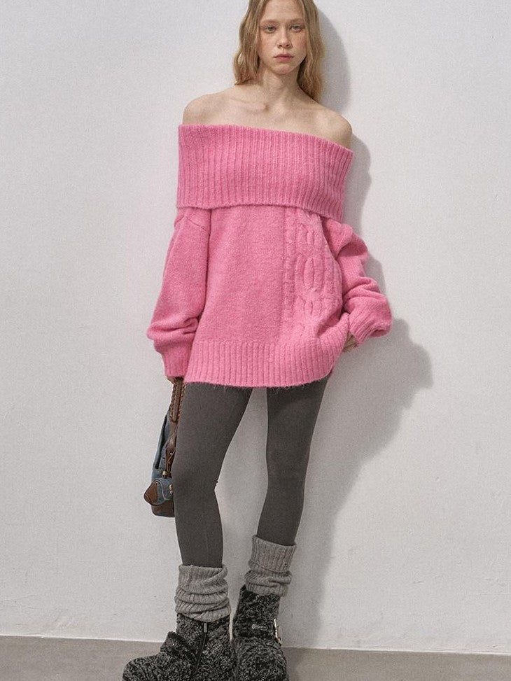 DIDDI MODA Cable Knit Bardot Relaxed Fit Women&