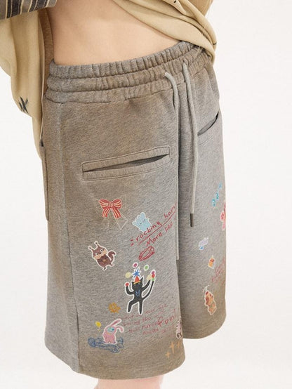 DIDDI MODA Cartoon Animal Patch Washed Pocket Decor Women&
