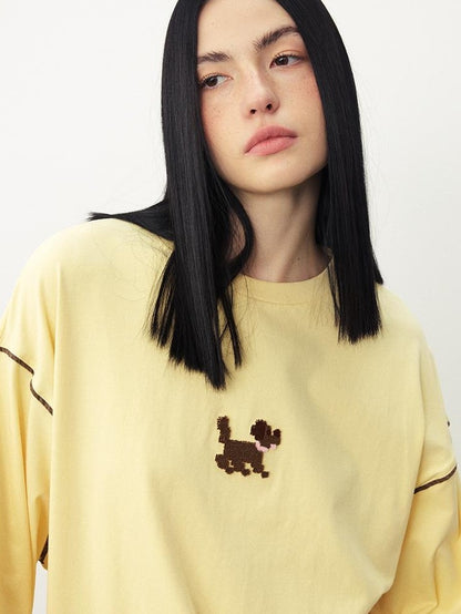 DIDDI MODA Cartoon Dog Toothbrush Embroidered Loose Fit Women&