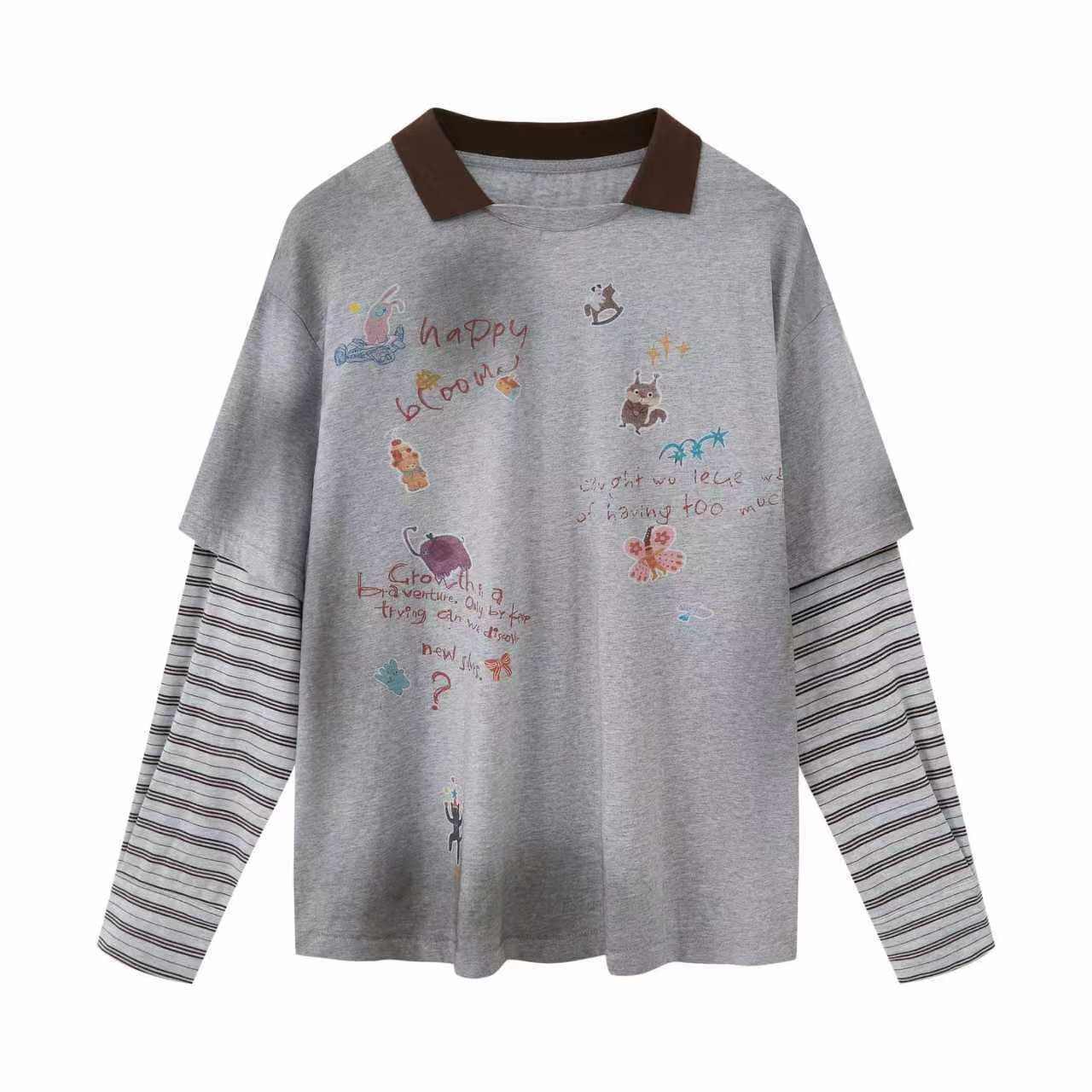 DIDDI_MODA_Cartoon_Patch_Print_Distressed_Faux_Layered_Women&
