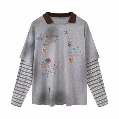 DIDDI_MODA_Cartoon_Patch_Print_Distressed_Faux_Layered_Women&