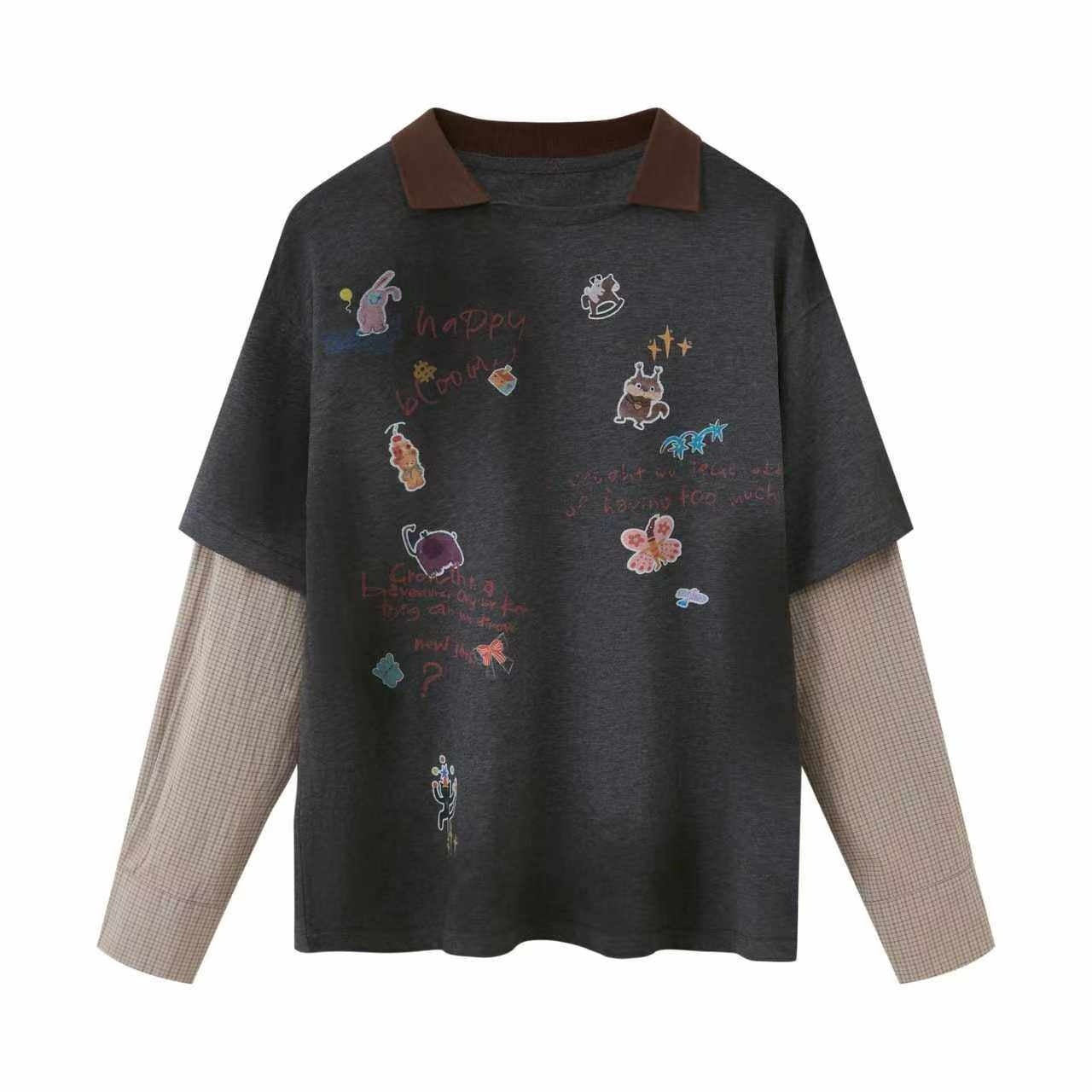 DIDDI_MODA_Cartoon_Patch_Print_Distressed_Faux_Layered_Women&