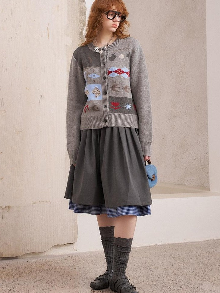 DIDDI MODA Cat Apple Fair Isle Letter Pattern Loose Fit Women&